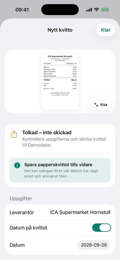 Granskning av ett fotat kvitto