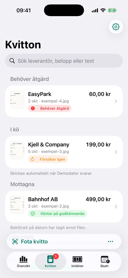 Kvitton i iPhone-appen