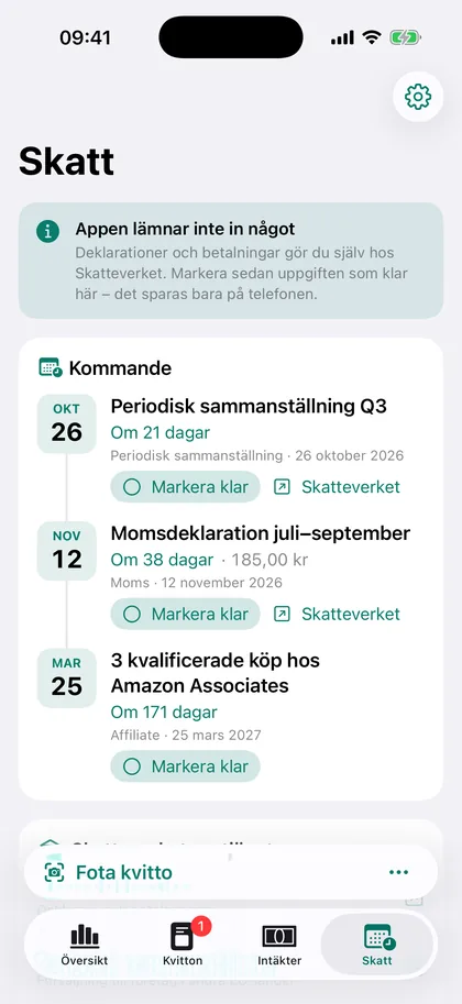 Skatt och deadlines i iPhone-appen